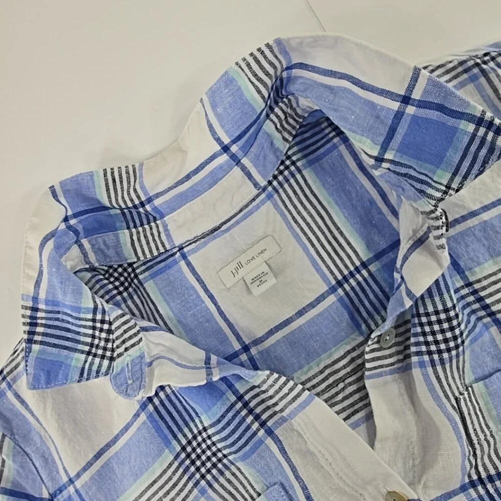 J. Jill Love Linen Plaid Full Button Up Shift‎ Dress WOMEN'S SIZE MEDIUM PETITE. - Picture 12 of 16